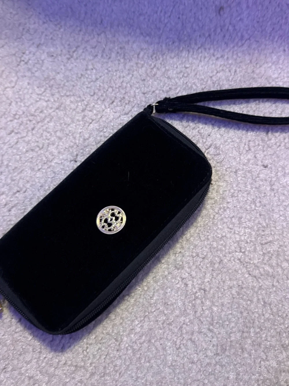 Velvet Wristlet Phone Case with Silver Emblem - Black